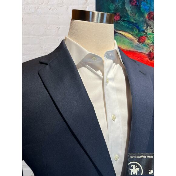 Vintage Hart Schaffner Marx 42S Navy Blue Blazer Silver Tone Crest Buttons - Picture 4 of 12